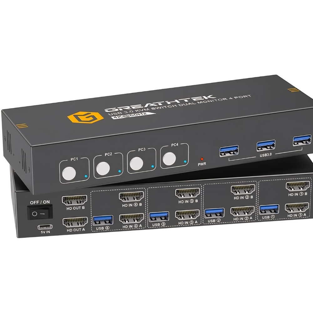 KVM Switch 3 Monitors 4 Computers 8K@60Hz 4K@144Hz, HDMI USB